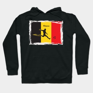 Grunge Belgium Flag & Soccer Player with Soccer Ball Hoodie